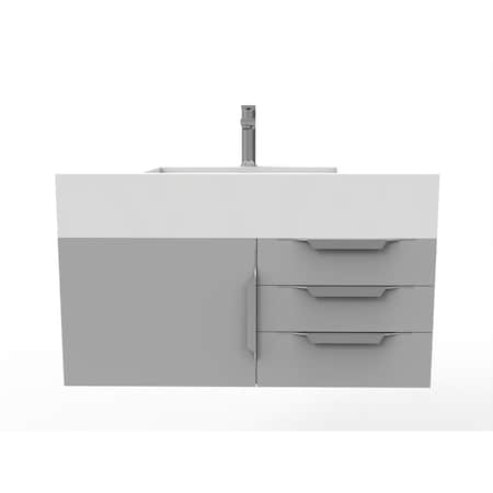 Castello Usa Nile 36" Wall Mounted Gray Vanity With White Top AndAnd Brushed Nickel Handles CB-MC-36G-BN-2053-WH